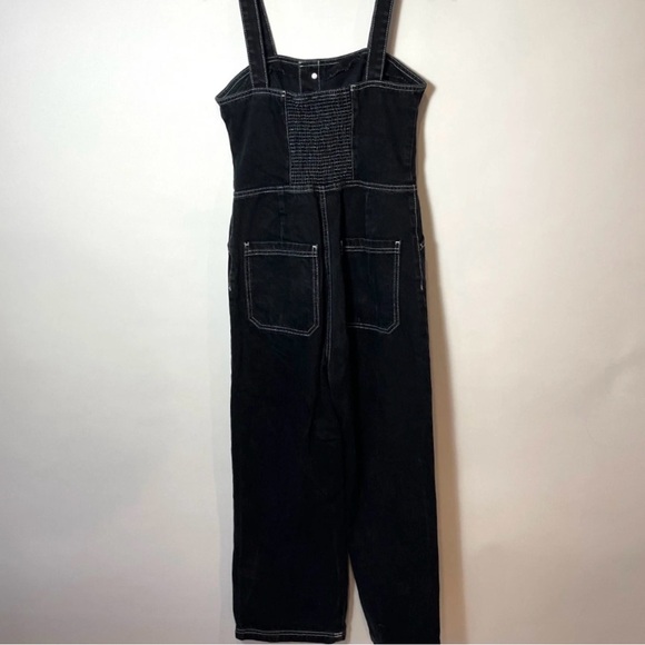 BDG Urban Outfitters Denim Jumpsuit Womens S Black Sleeveless Button Up Smocked - Picture 3 of 3